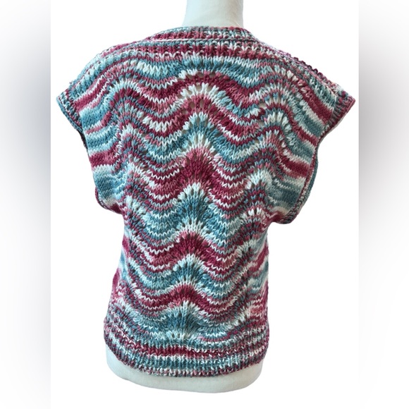 Handmade Chevron Knit Sweater Vest Multicolor Teal Burgundy Soft Cozy M - Picture 4 of 8